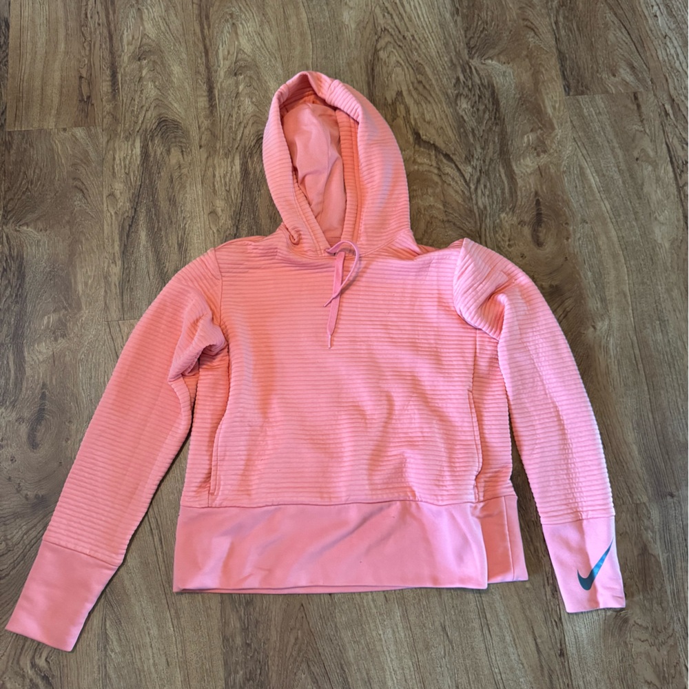Women’s Nike Pink Ribbed Hoodie with Sleeve Logo